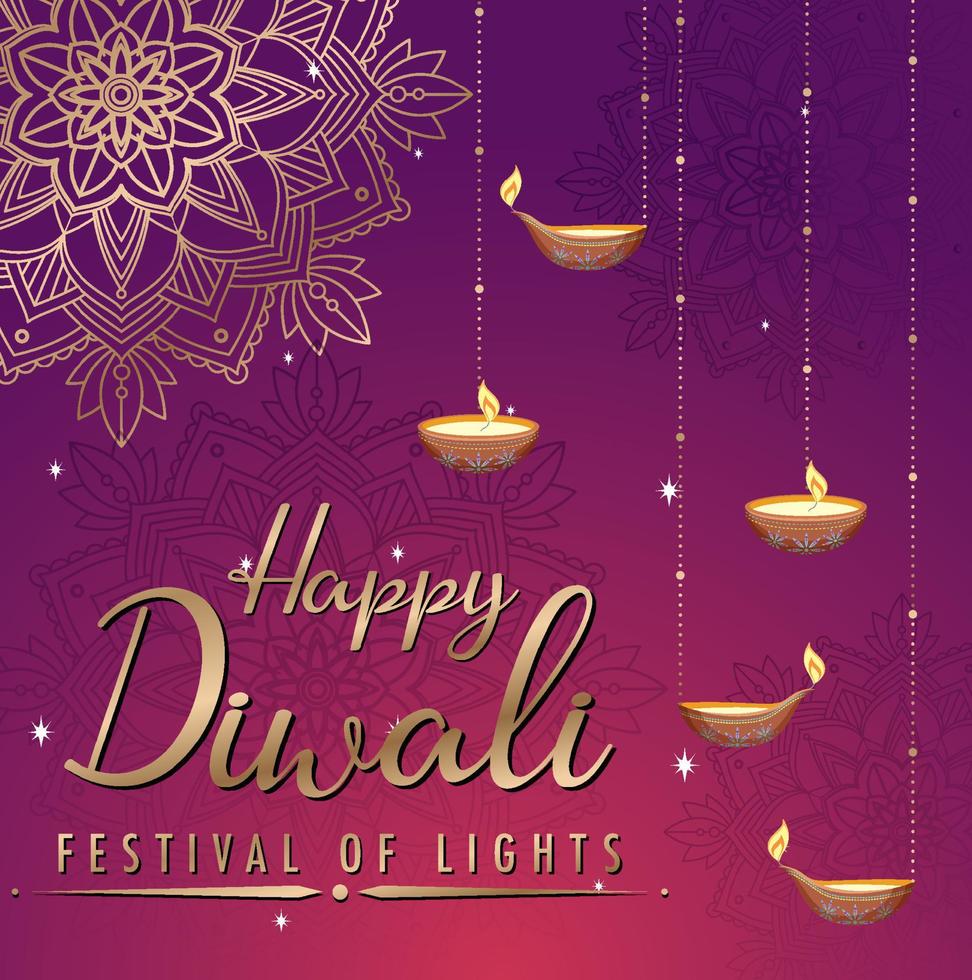 cartel del festival feliz de las luces de diwali vector