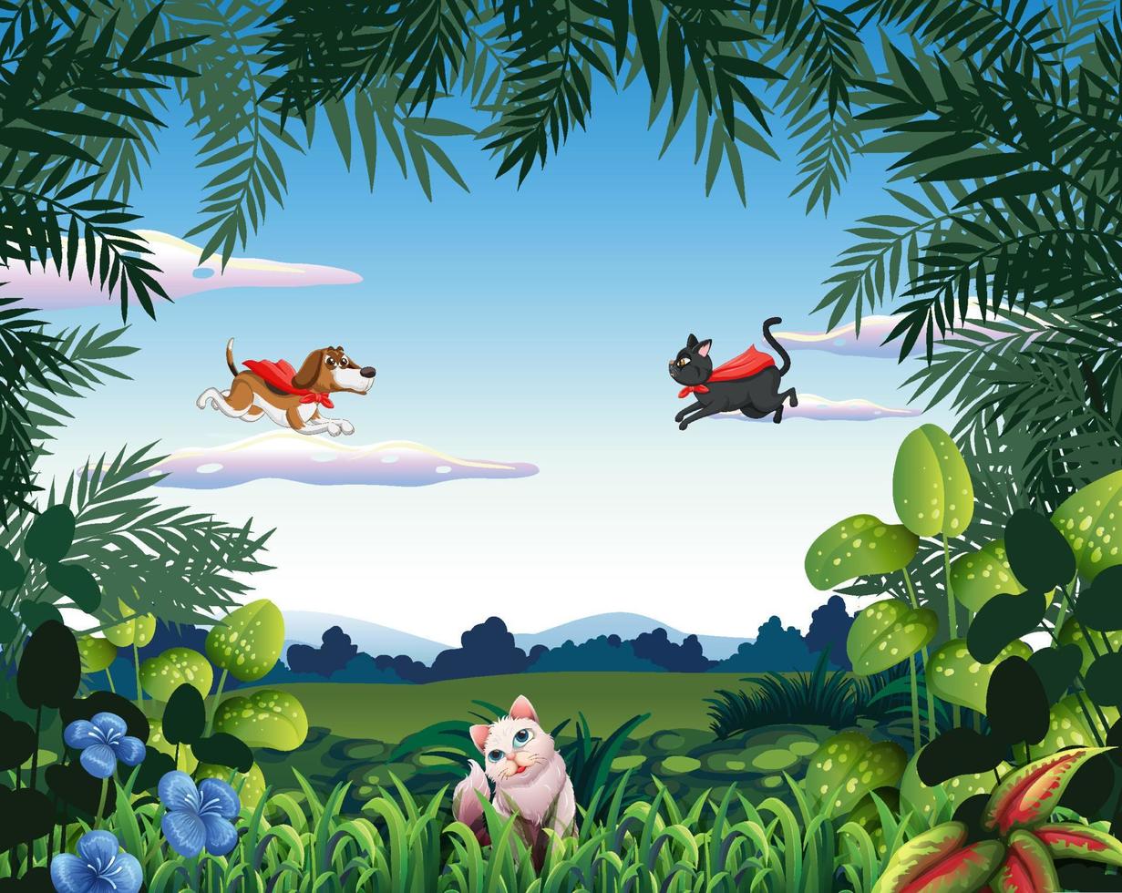 Set of different domestic animals in forest vector