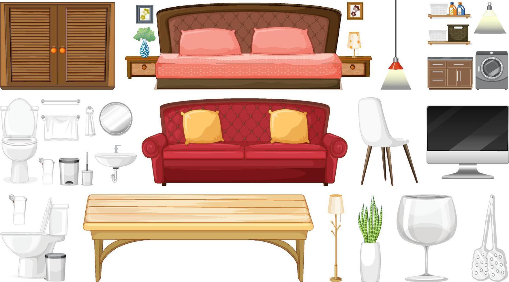 Furniture and household appliances on white background vector