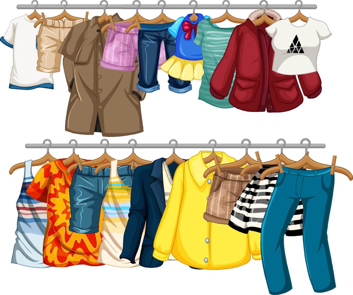 Many clothes hanging on clothesline vector