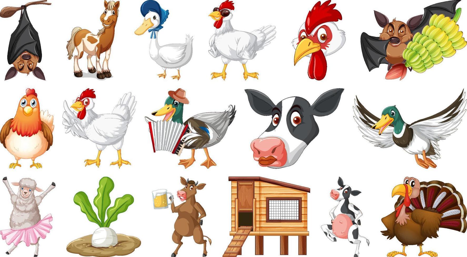 Many farm animals on white background vector