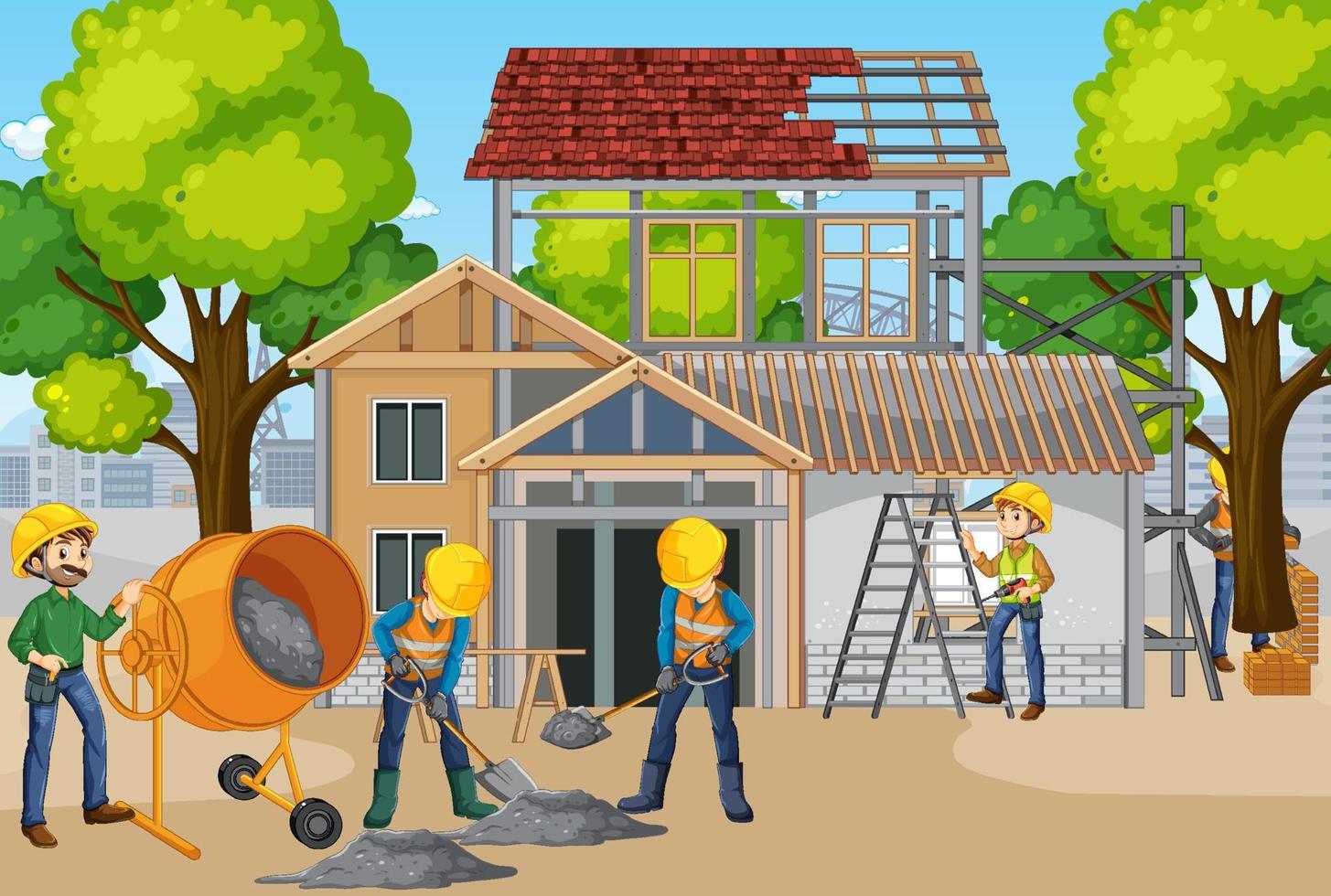 Construction site with workers vector