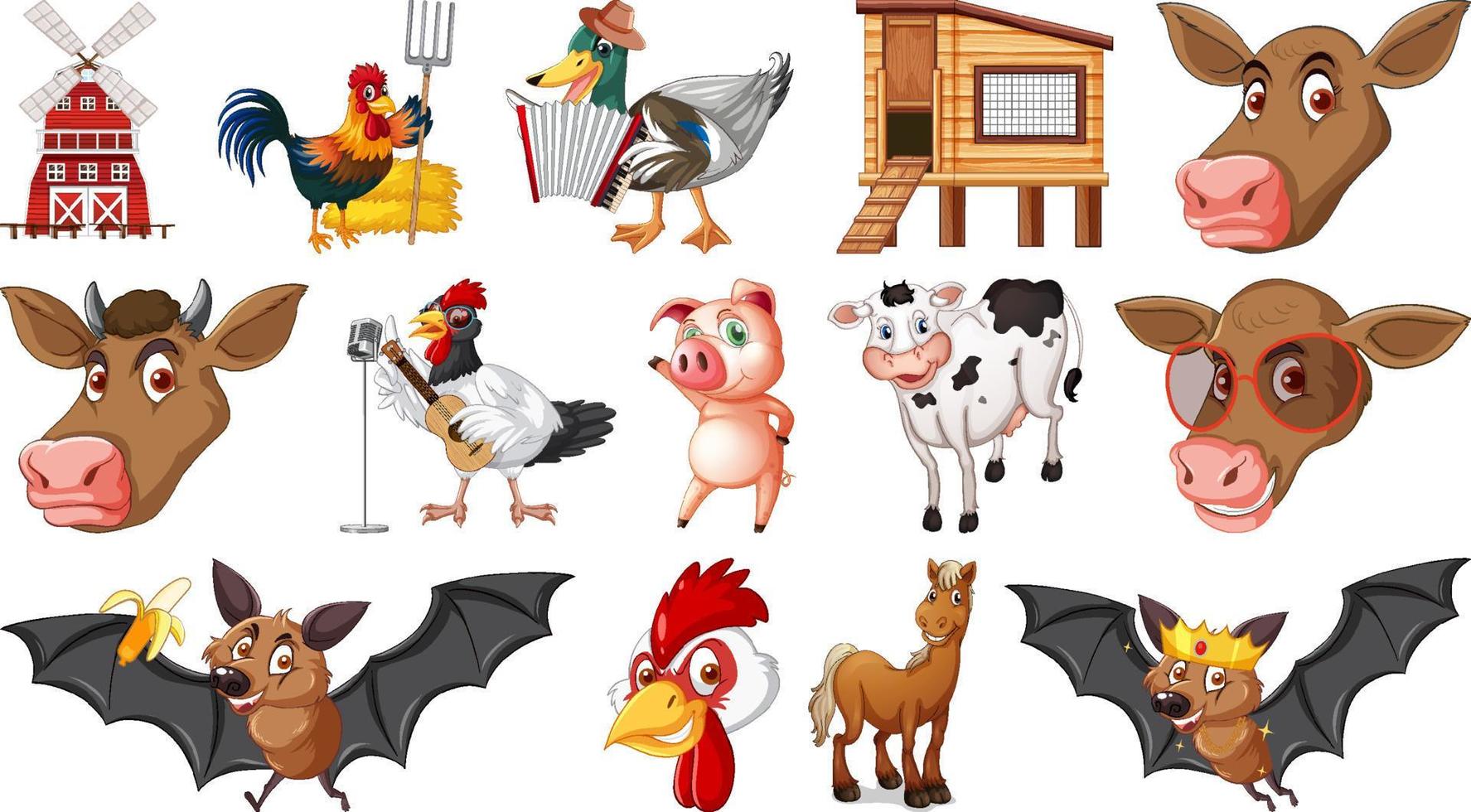 animales de granja sobre fondo blanco vector