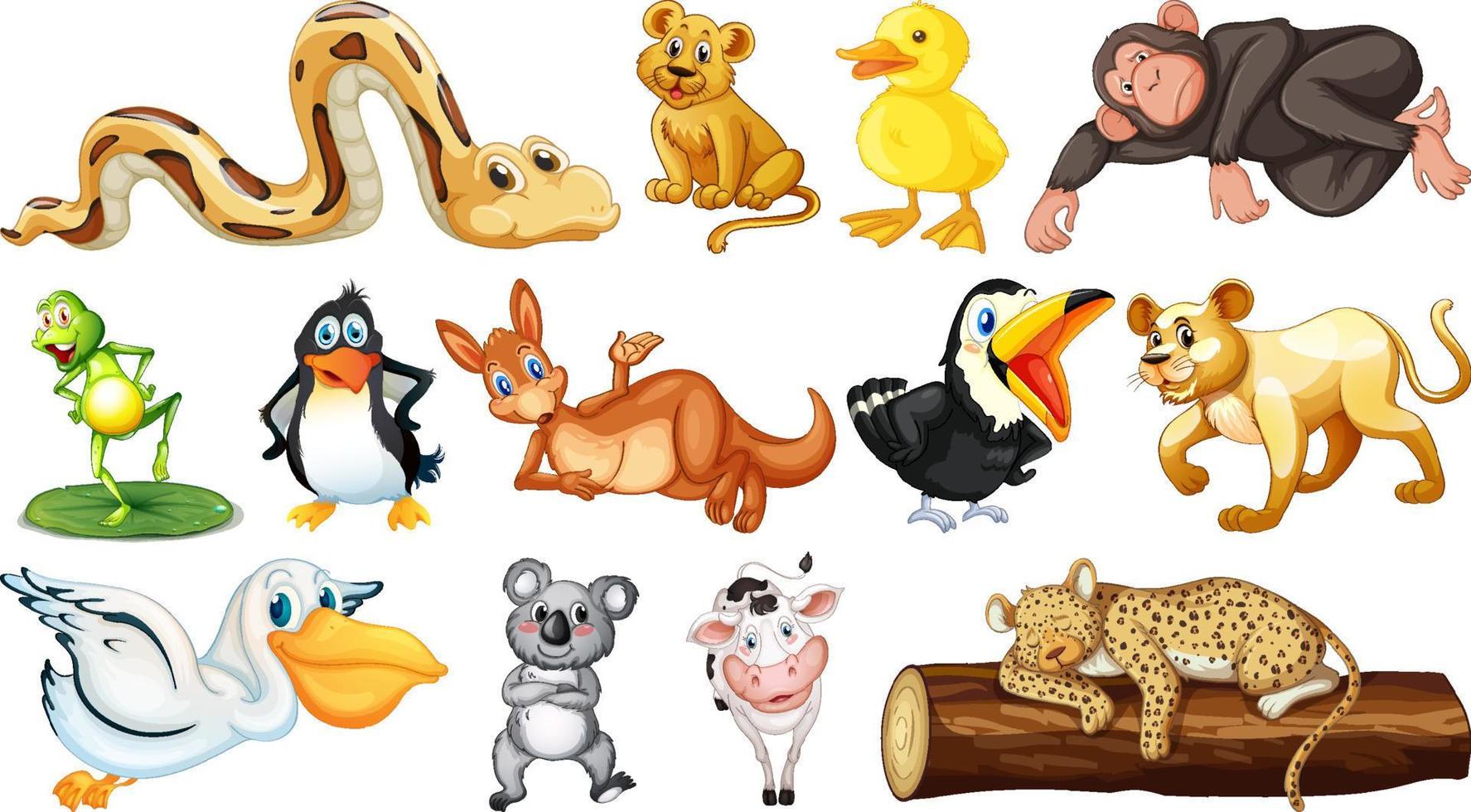 Many wild animals on white background vector