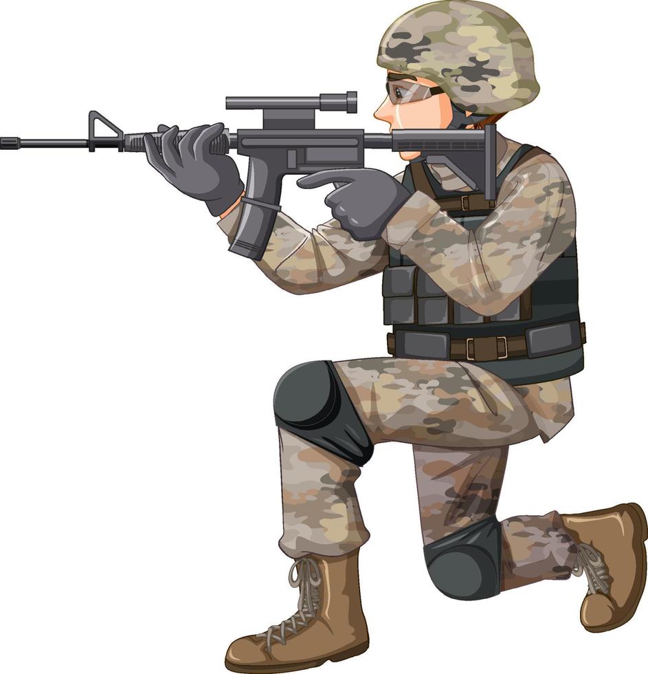 soldado en personaje de dibujos animados uniforme vector