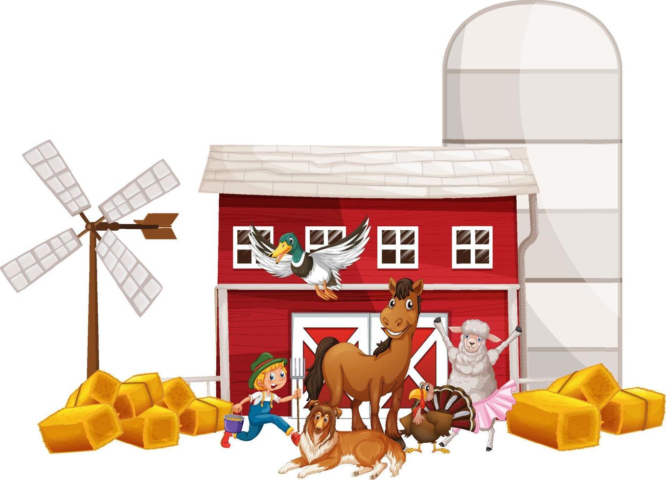 Many farm animals and farmer vector