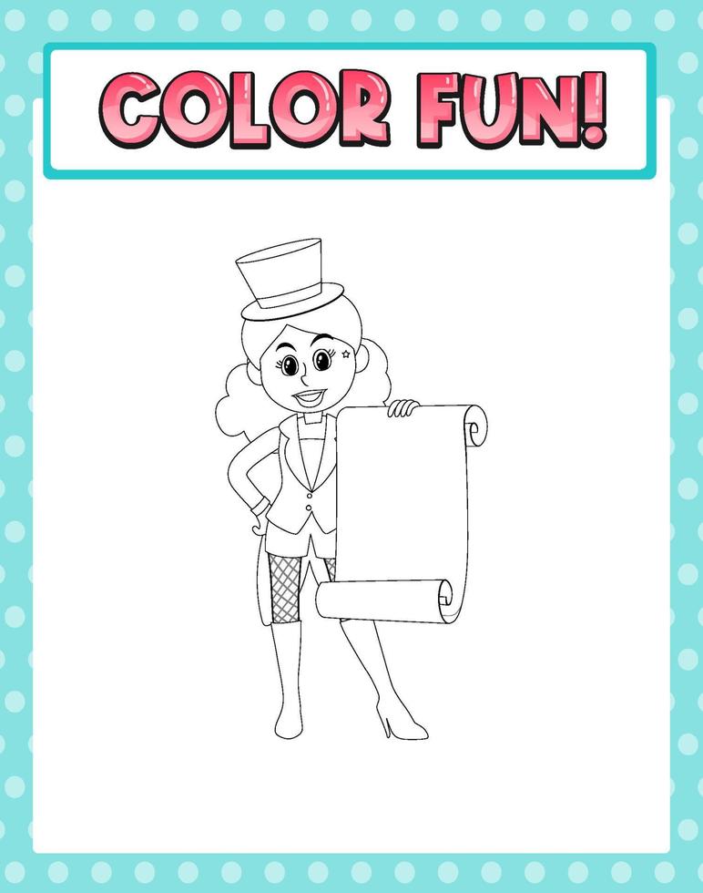 Worksheets template with color fun text and Magician outline vector