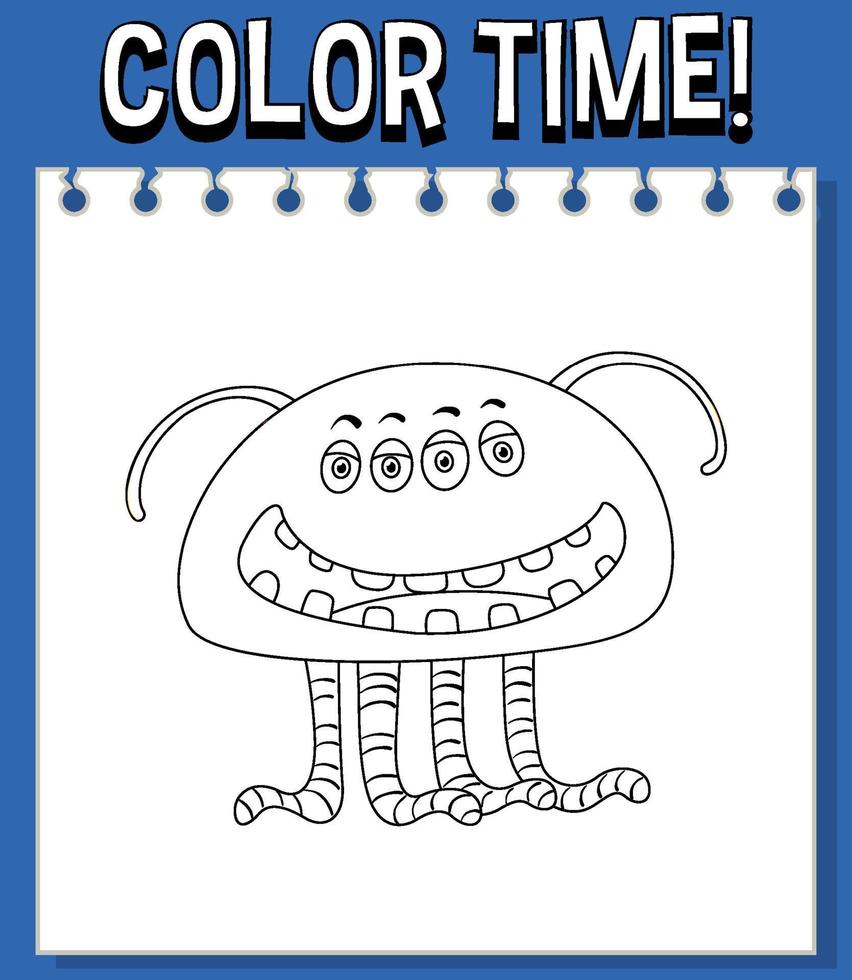 Worksheets template with color time text and monster outline vector
