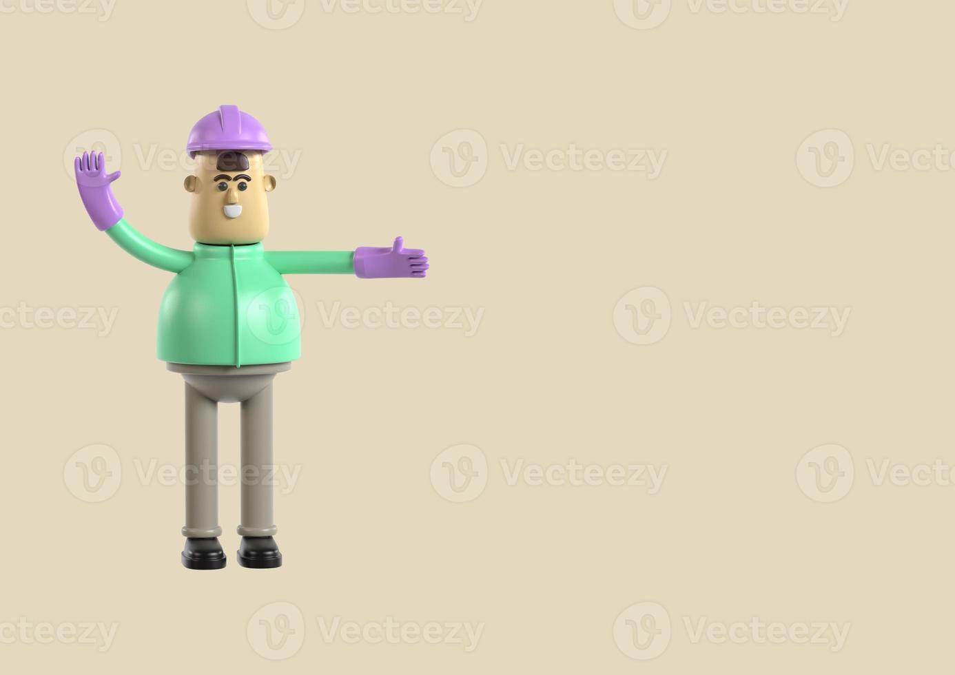 Builder in a helmet and gloves 3d render photo