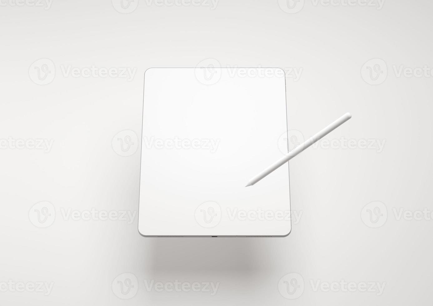 Tablet with a pencil on a white background 3d render photo