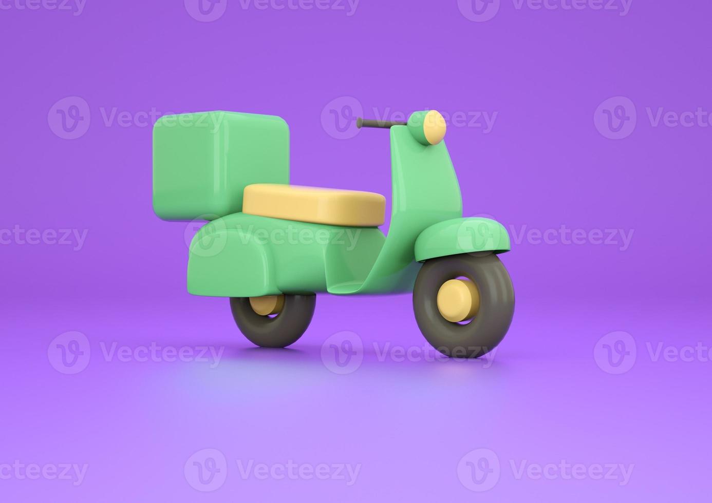 Pizza delivery scooter on purple background 3d render photo