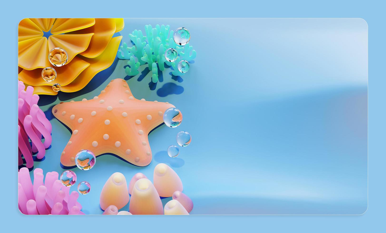 World Ocean Day Copy Space With Starfish 3D Render Illustration photo