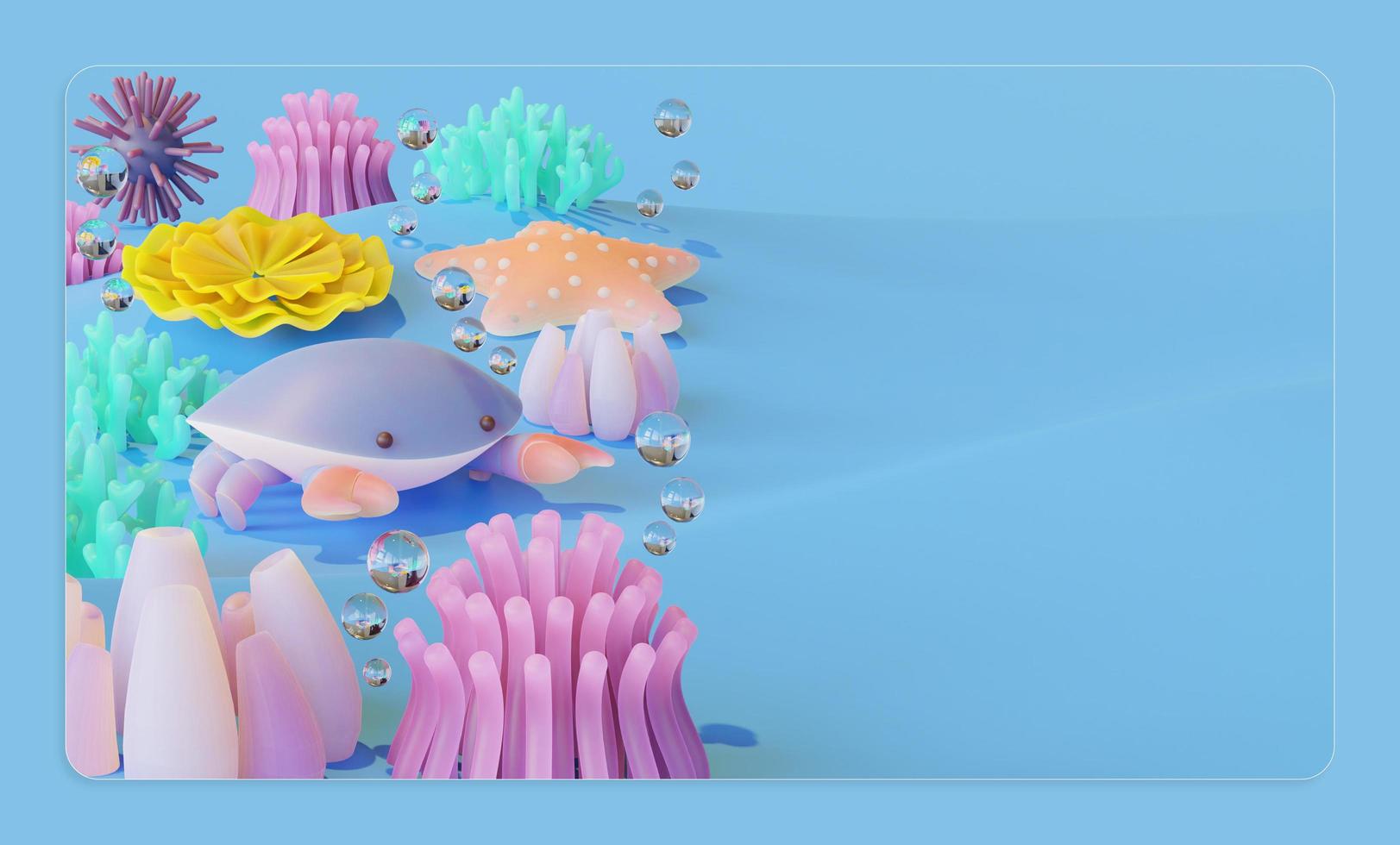 World Ocean Day Copy Space With Crab 3D Render Illustration photo