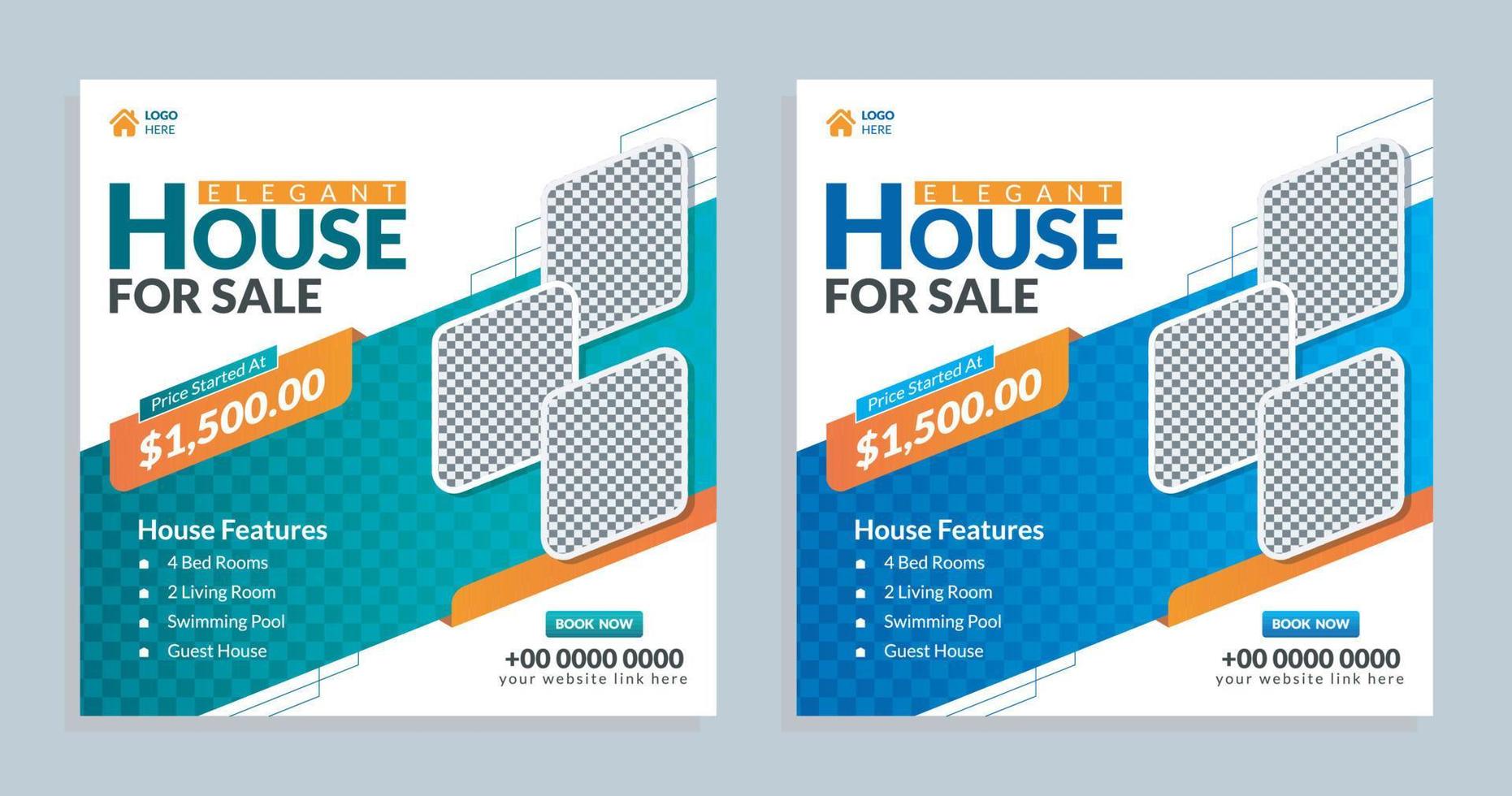 Real Estate Social Media Banner Template Design In Two Color vector