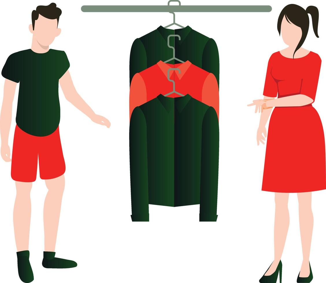 The girl is showing the boy the clothes. vector