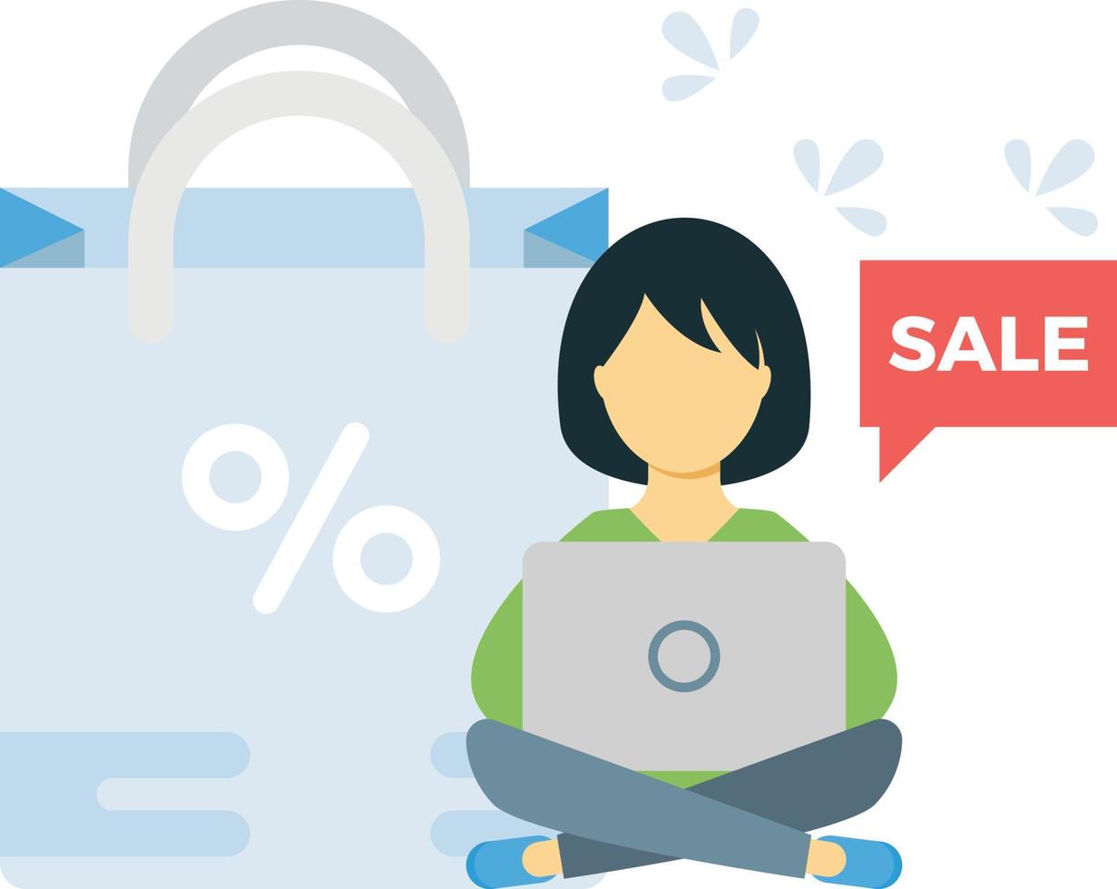 The girl is shopping online. vector