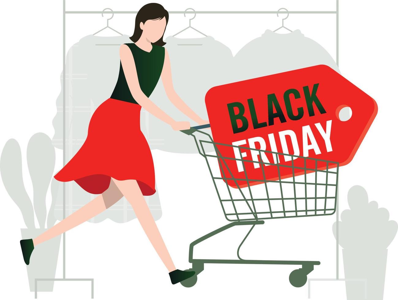 The girl is going to the Black Friday shopping sale. vector