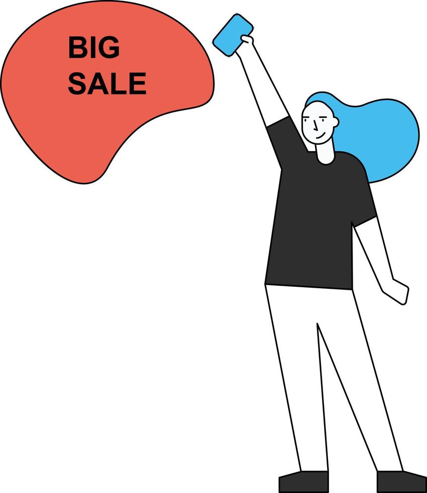 The girl is happy with the big sale. vector