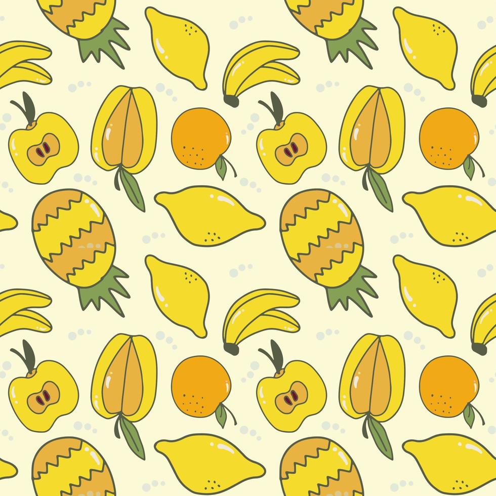 Hand drawn of yellow orange tropical fruit pattern vector