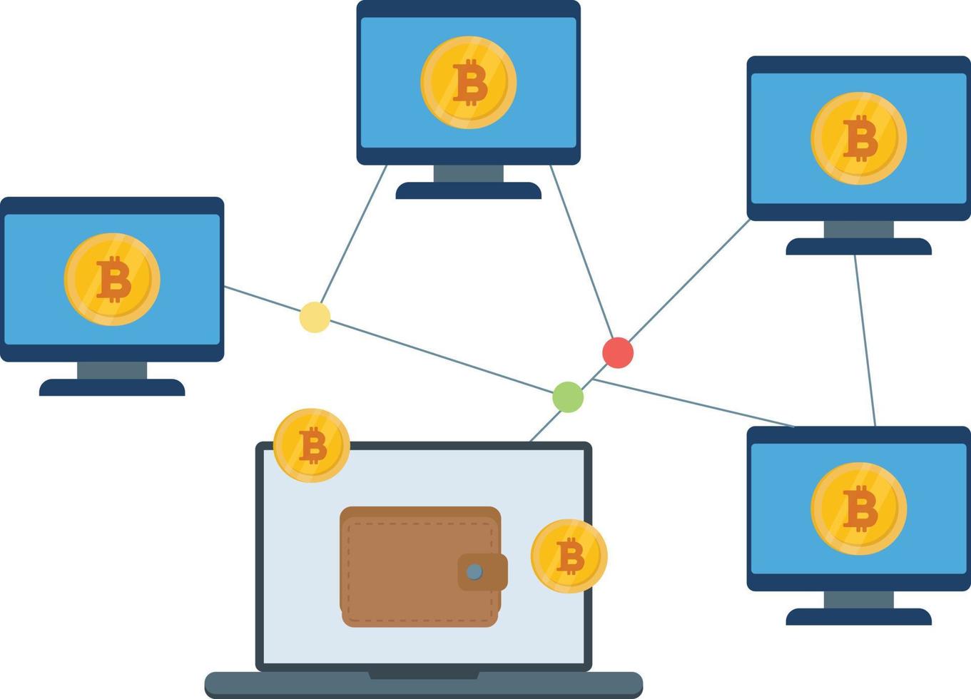 Los monitores de bitcoin están interconectados. vector
