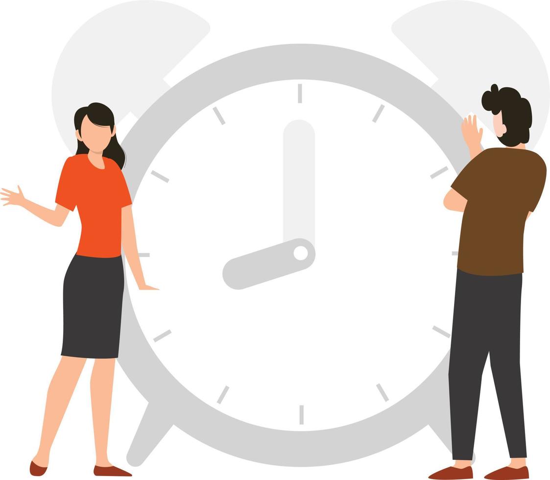 Boy and girl are talking about time. vector