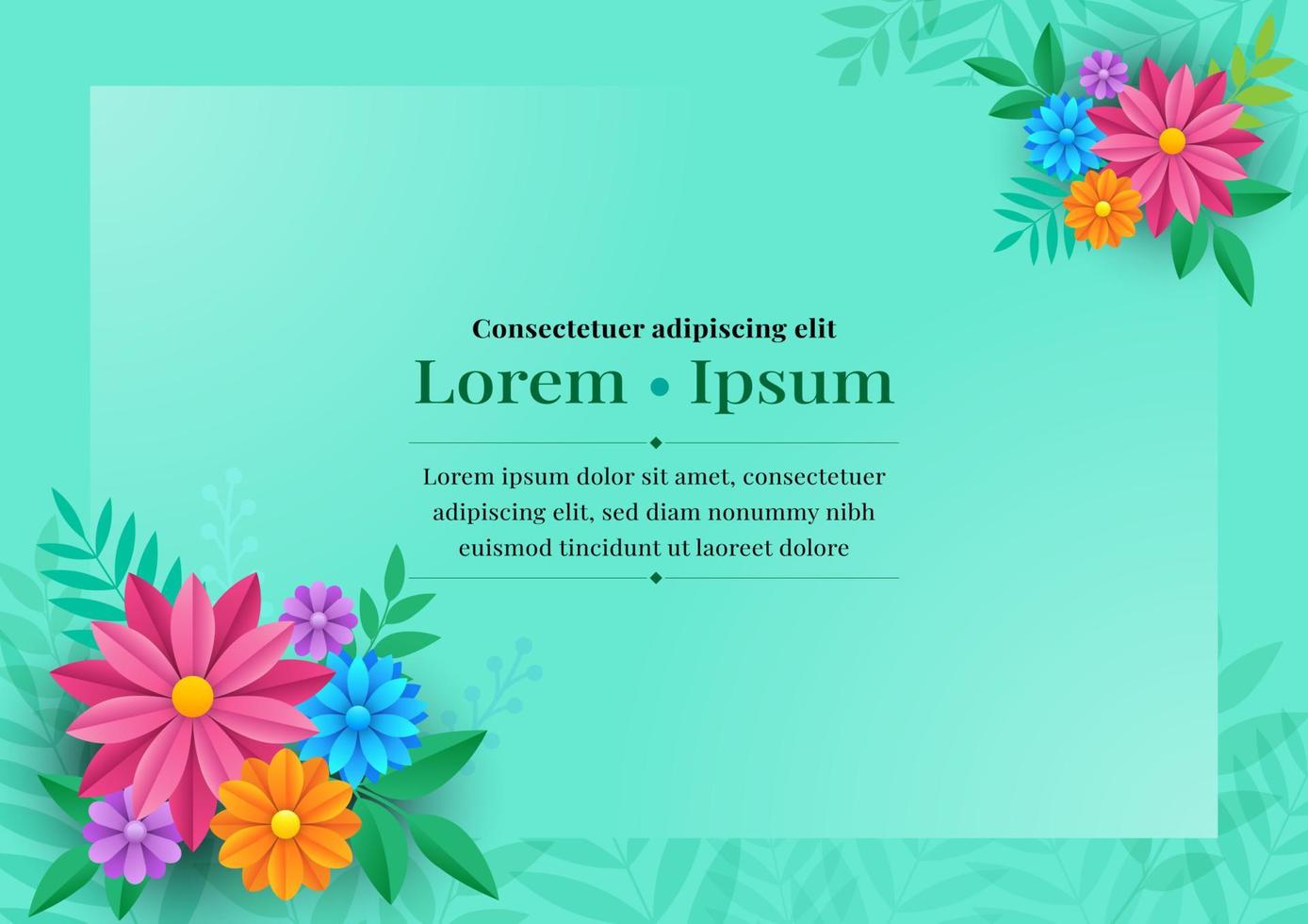Invitation card template with colorful bouquet vector