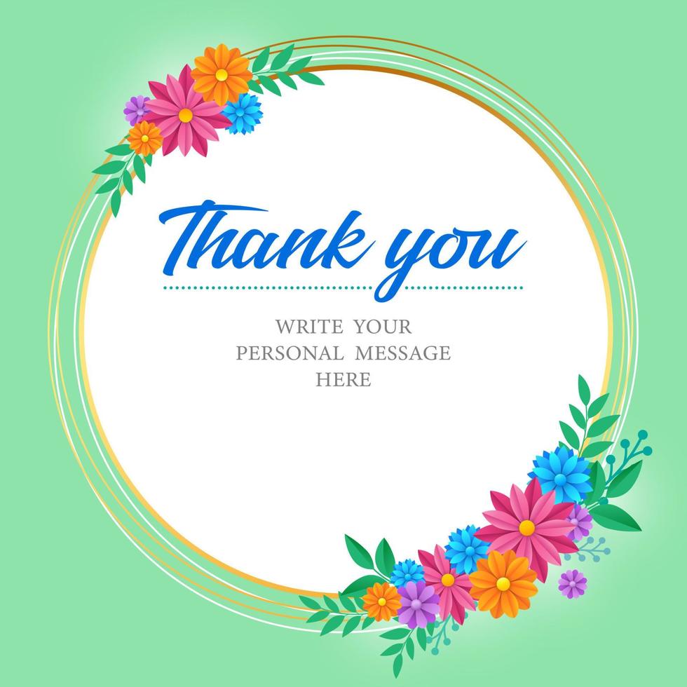 Thank you card with bouquet of colorful flowers vector