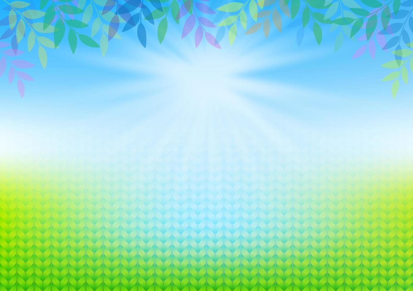 Colorful leaves on blue and green gradient background vector illustration