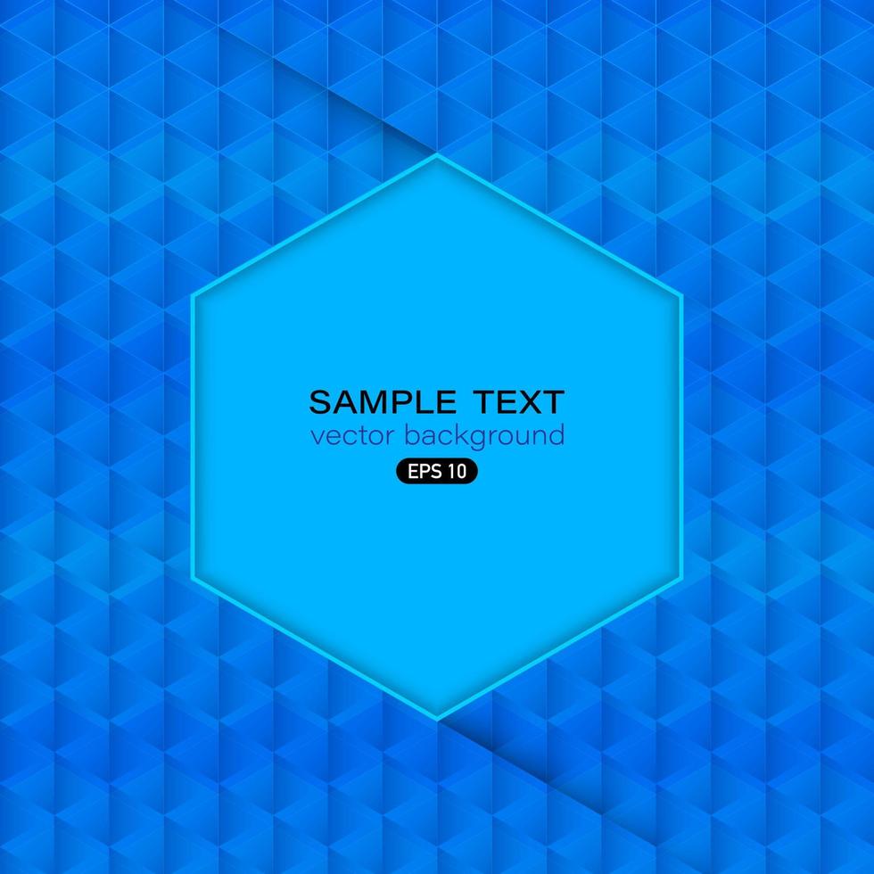 Blue hexagon frame on blue triangles background vector