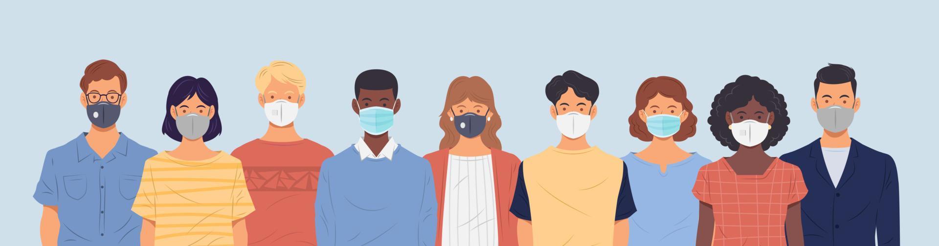 Group of people wearing medical masks to protect themselves vector