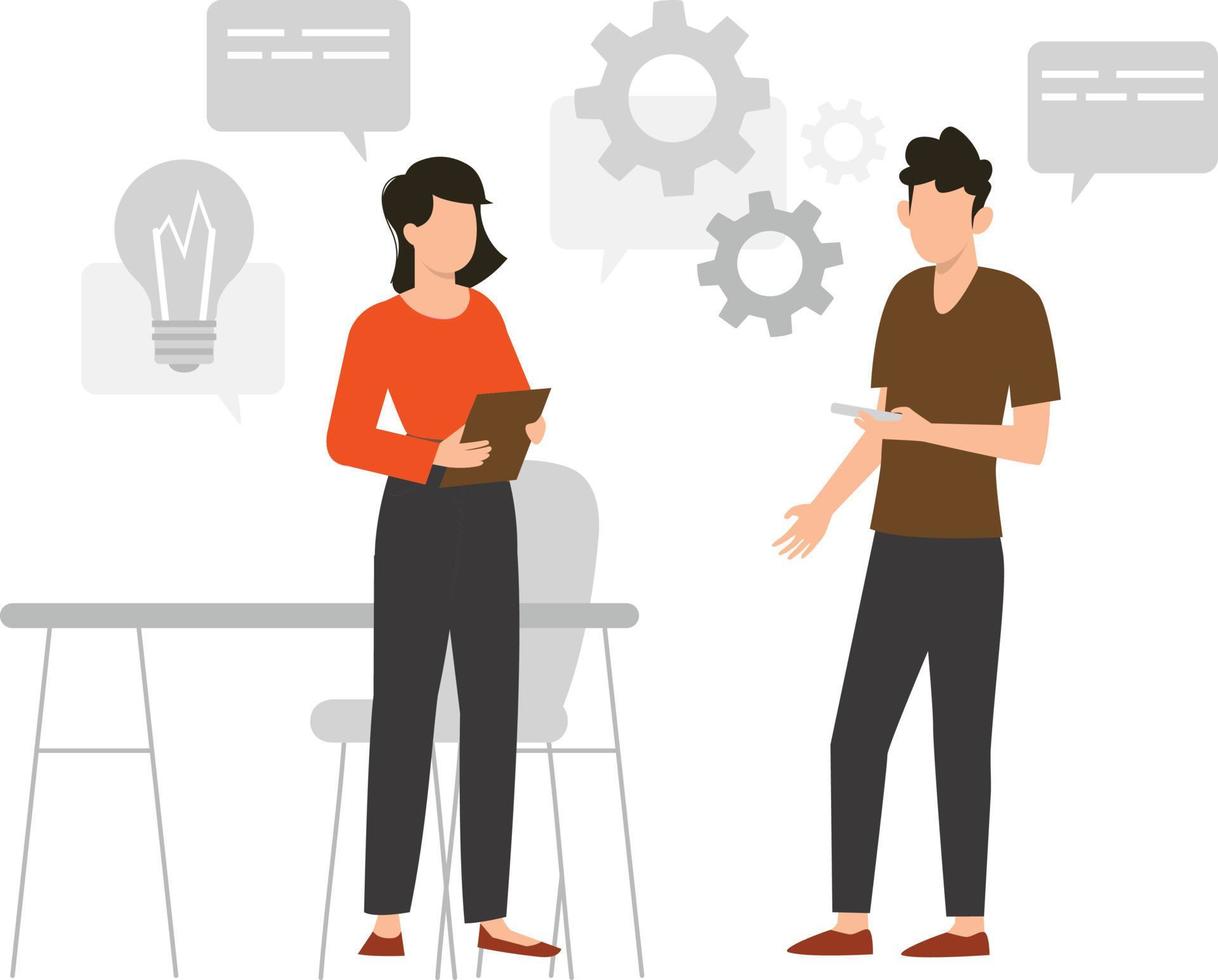 The boy and girl working on business activities. vector