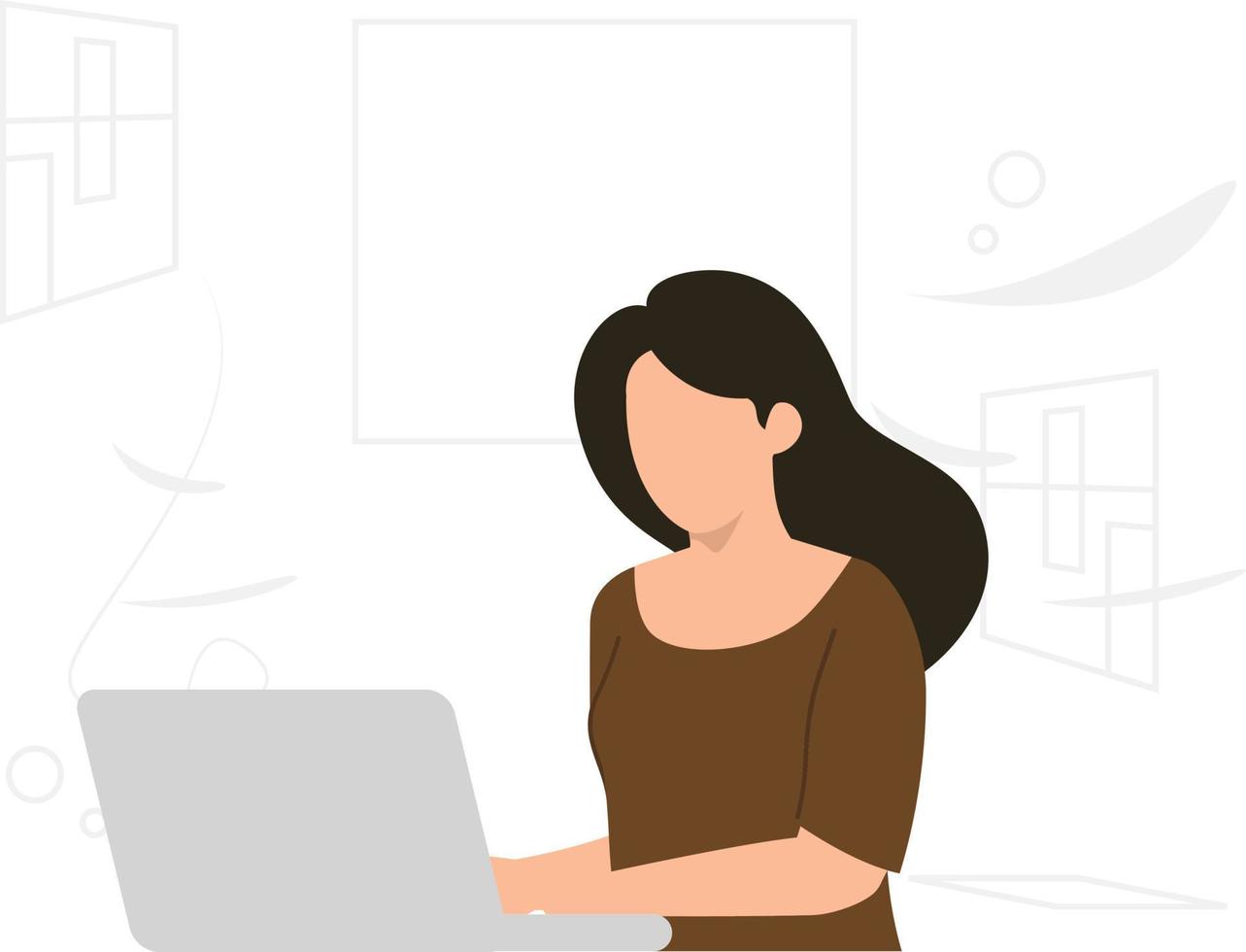 The girl is working on her laptop. vector