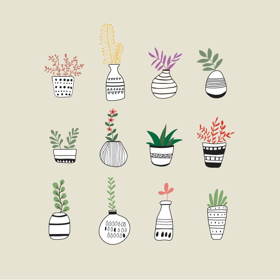 plants pot and little flower vector