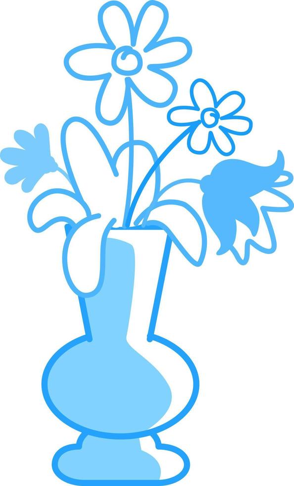 flores azules en jarrón objeto vectorial de color semiplano vector