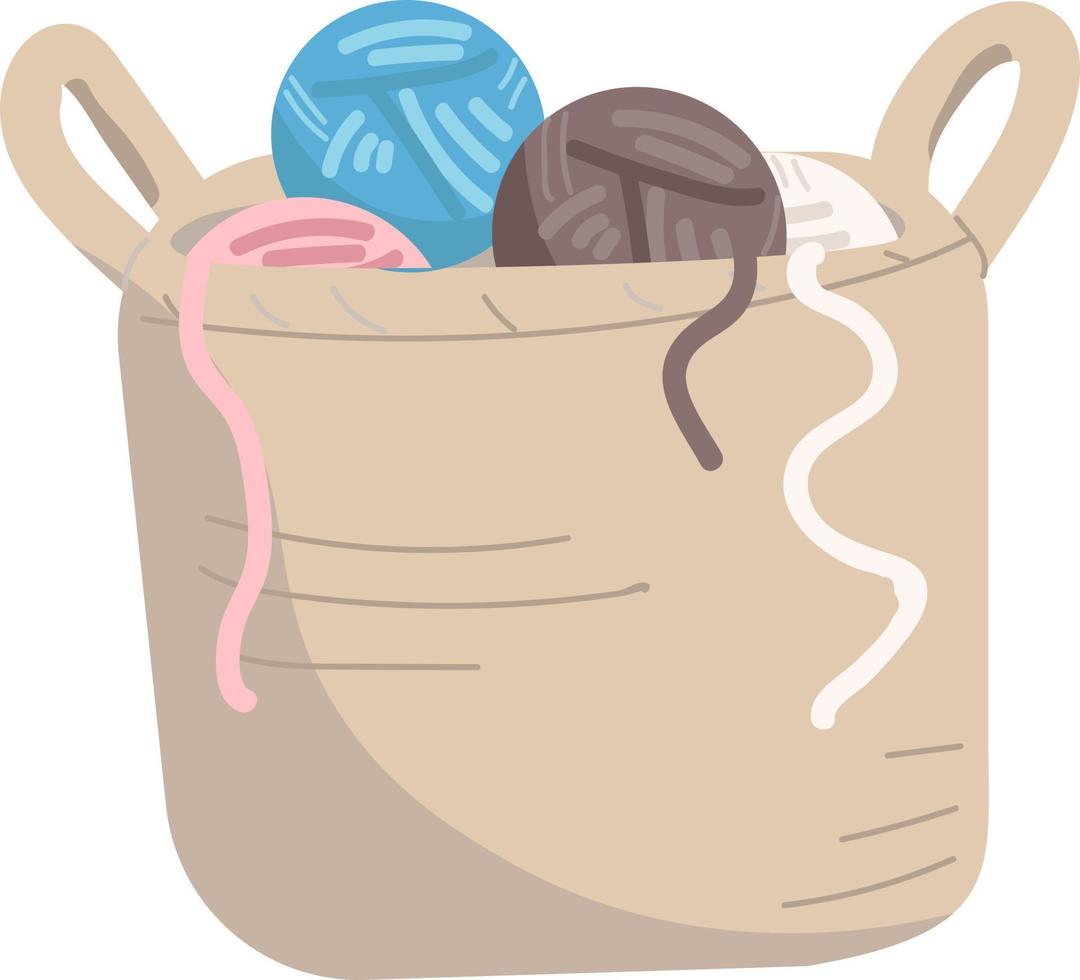 Bucket with balls of thread semi flat color vector object