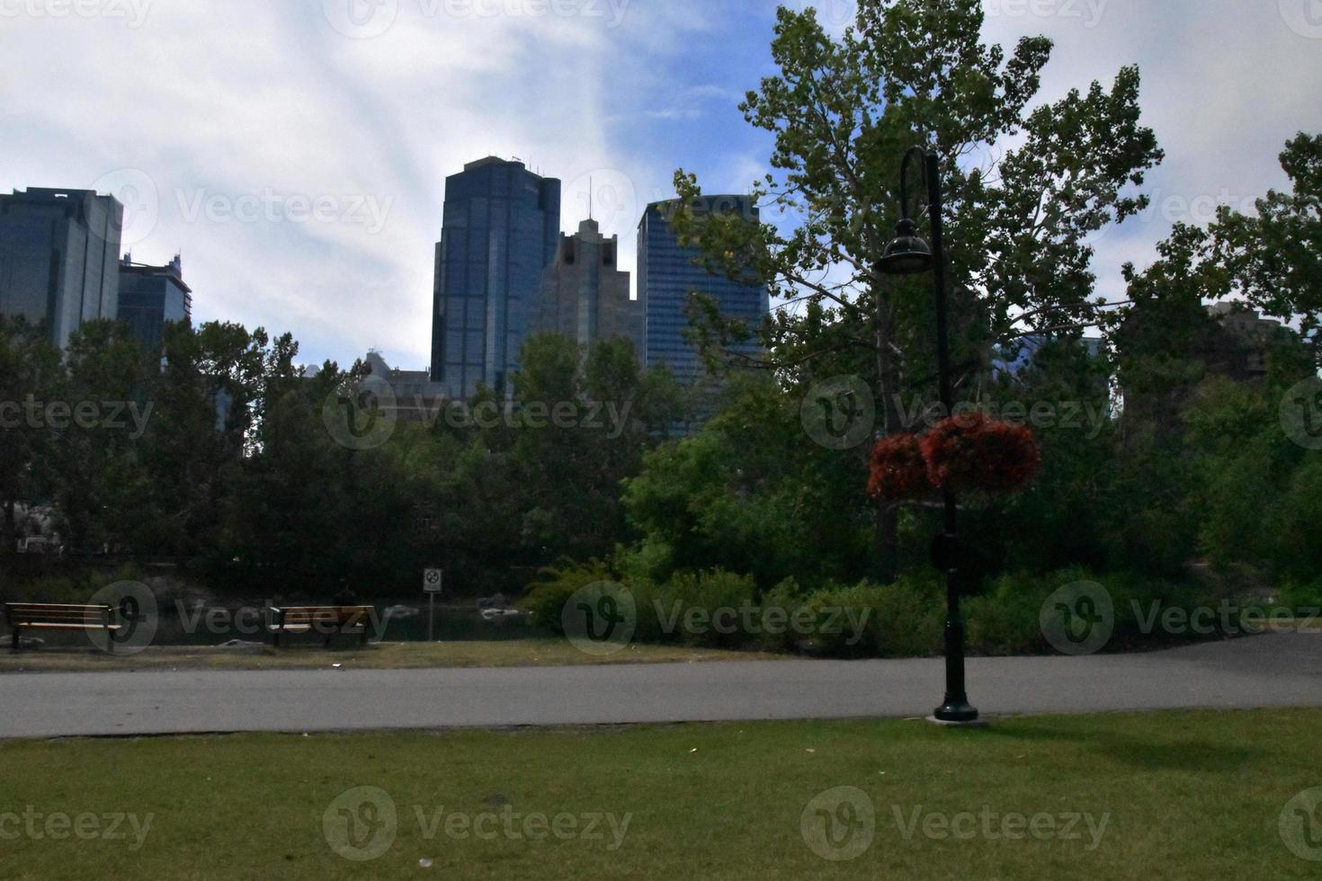 Near empty river side park in fall photo