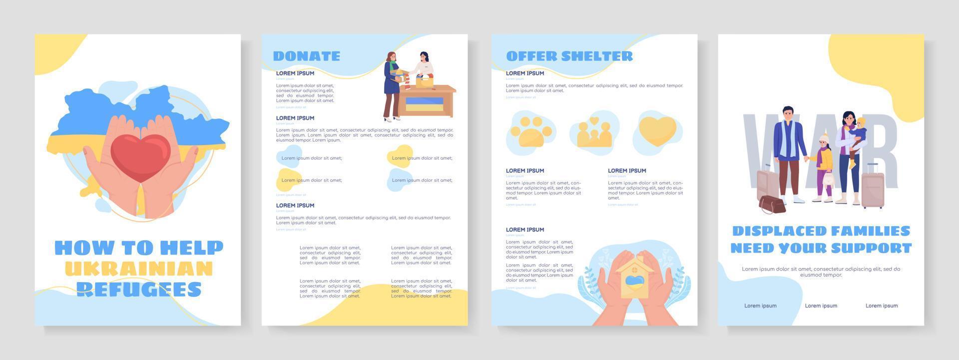 Help ukrainian refugees flat vector brochure template