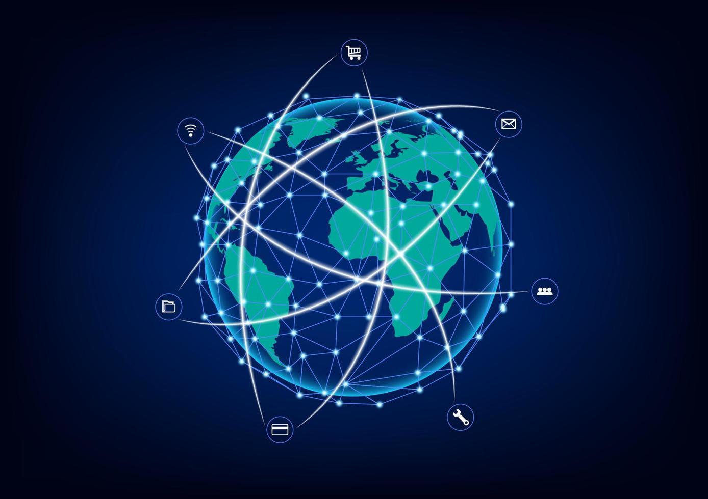 mapa del mundo de gráficos sobre el concepto de fondo azul la ilustración de vector de sistema de comunicación de red de conexión