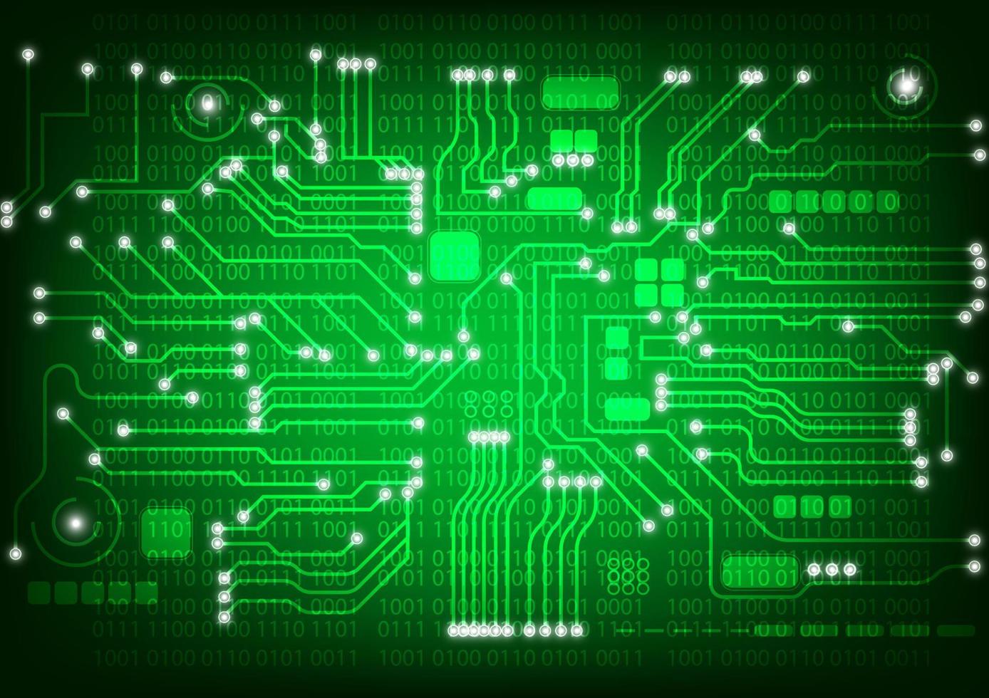 computadora de placa base de circuito de línea de tecnología con ilustración de vector de fondo de sistema numérico binario