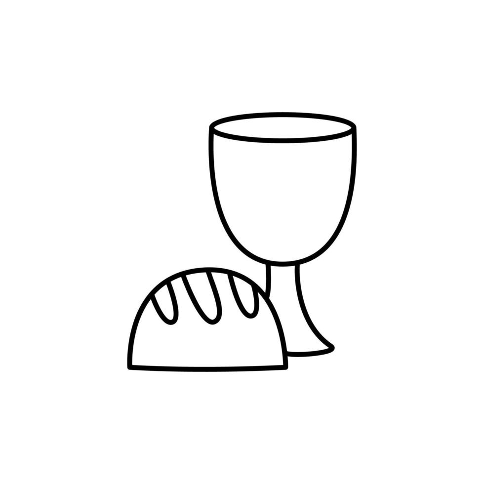 icono de línea vectorial de la santa comunión cristiana. Signo de estilo lineal de copa y pan para concepto móvil y diseño web. gráfico de contorno de copa de pan y vino vector