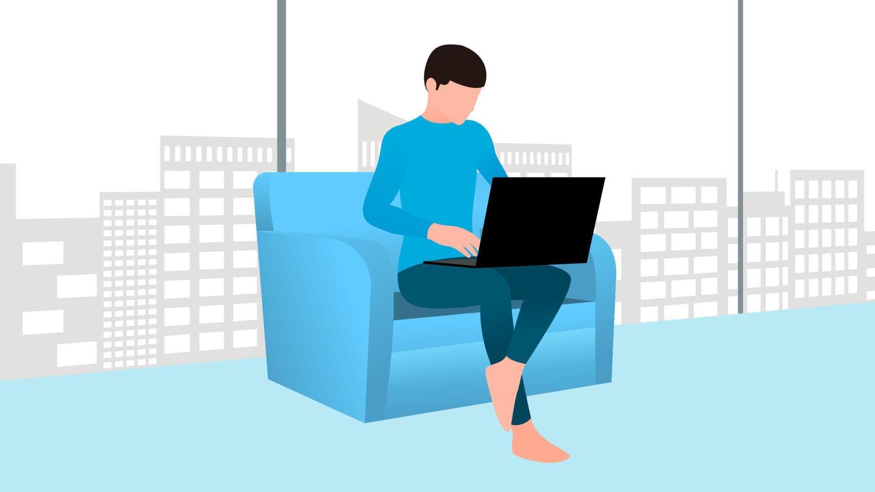 man using laptop on sofa chair vector