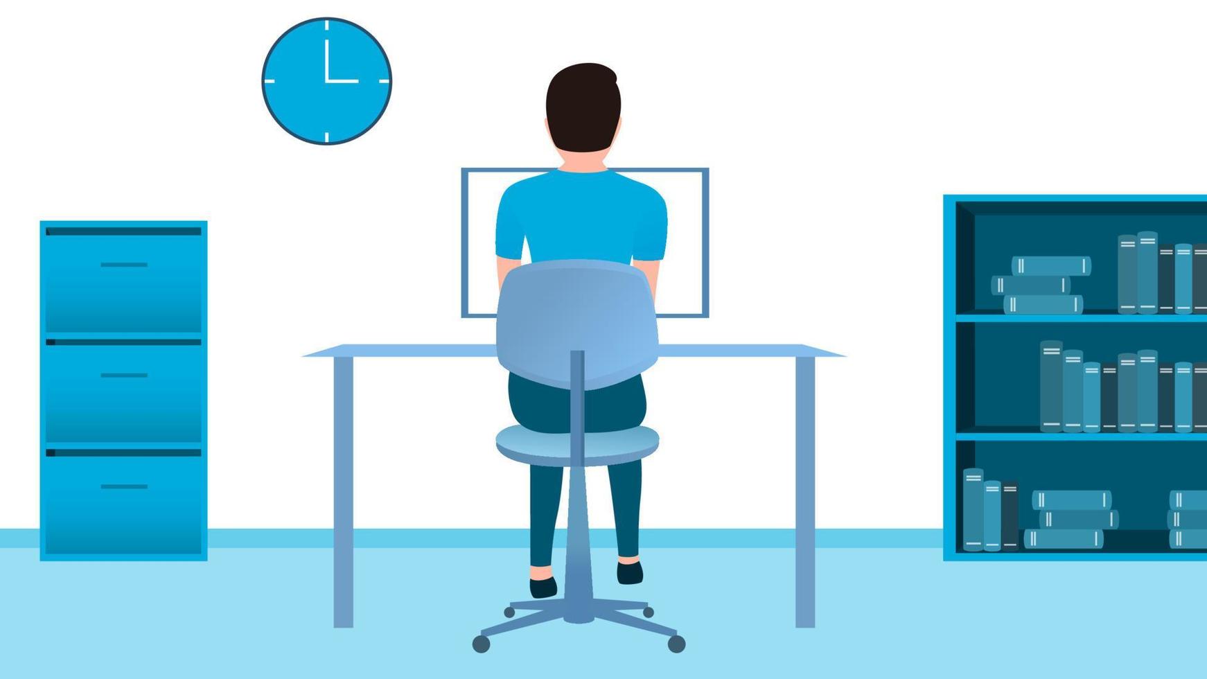 man using desk pc back side vector