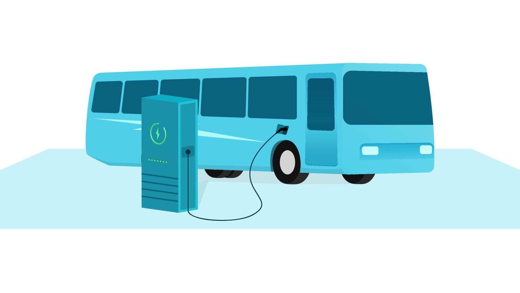 carga de autobuses de transporte público en la estación de carga de vehículos eléctricos, vehículo en el punto de carga ev, ilustración de vectores de negocios sobre fondo blanco.