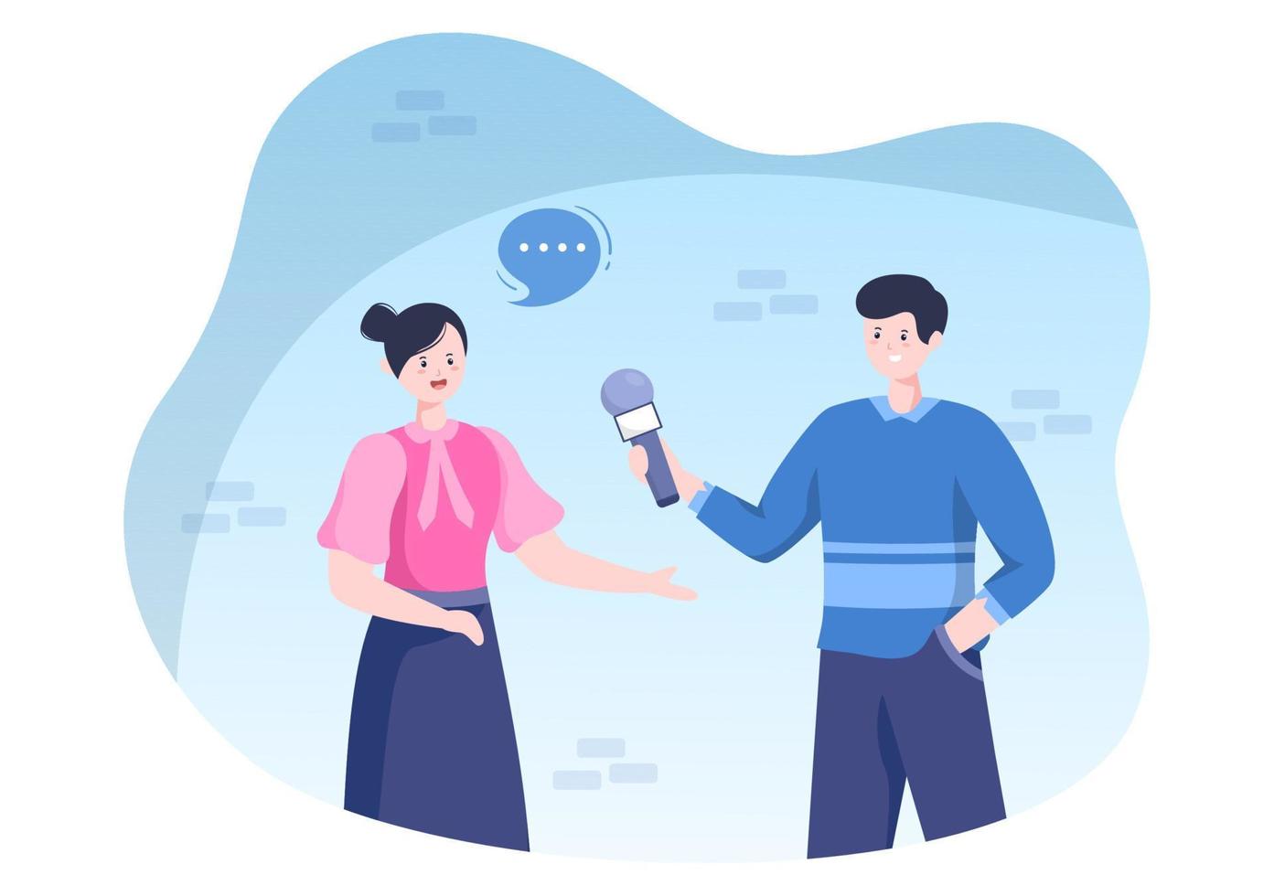 Journalism or Social Broadcasting with Equipment, News, Microphones, Reporter and Interview Speech Media Event in Flat Style Cartoon Illustration vector