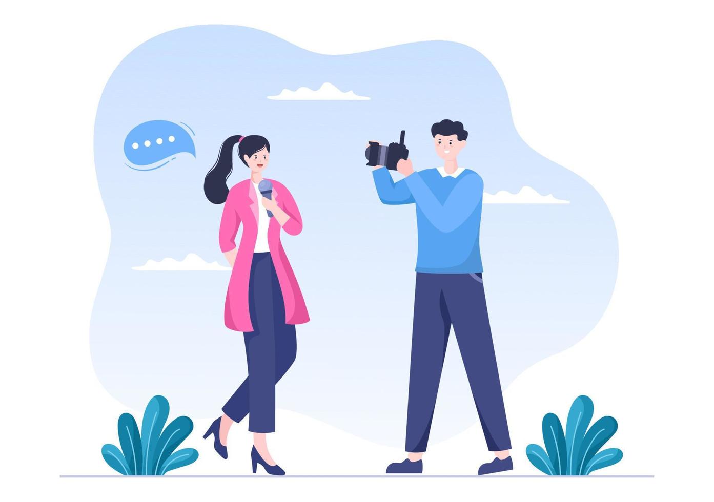 Journalism or Social Broadcasting with Equipment, News, Microphones, Reporter and Interview Speech Media Event in Flat Style Cartoon Illustration vector
