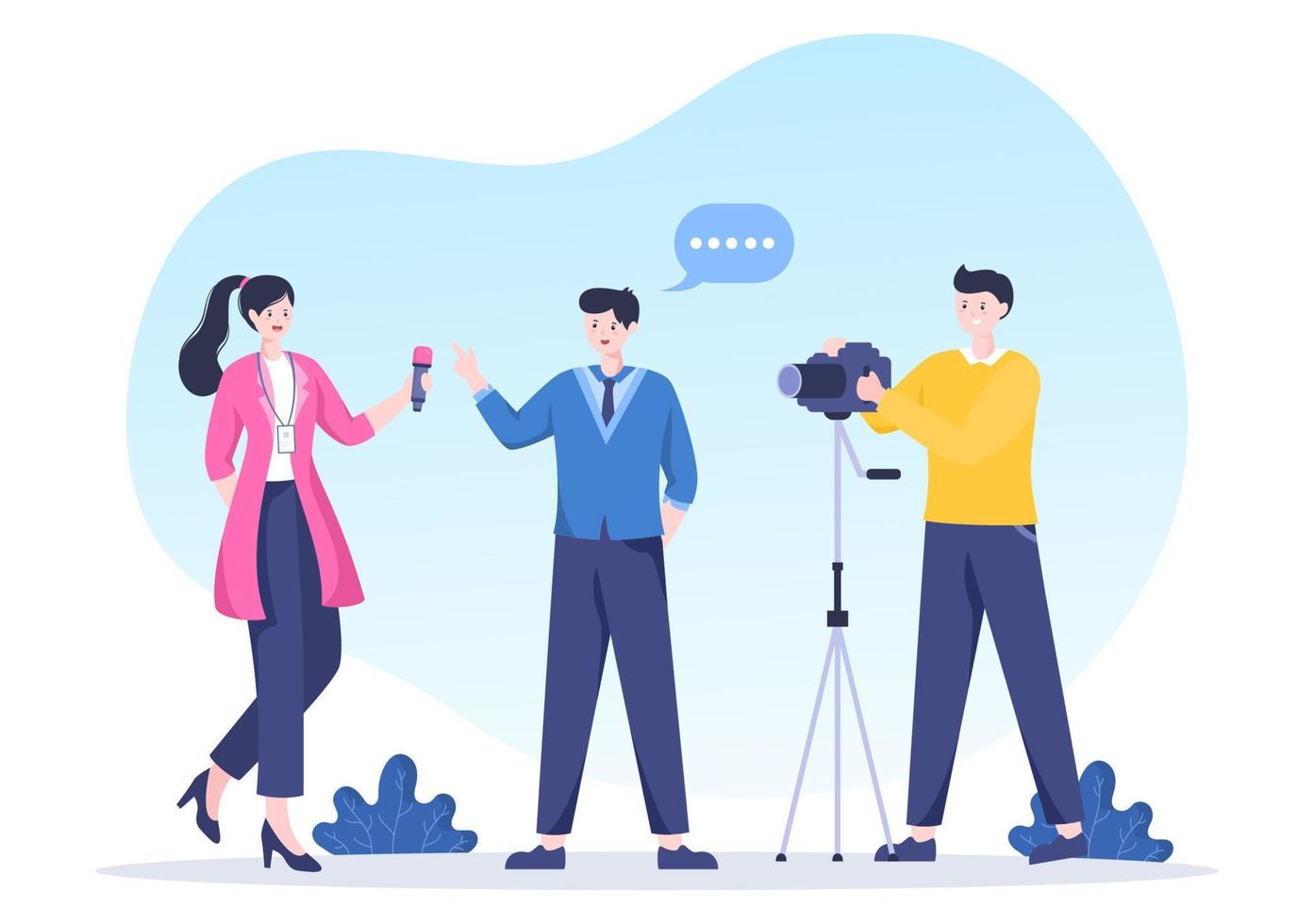 Journalism or Social Broadcasting with Equipment, News, Microphones, Reporter and Interview Speech Media Event in Flat Style Cartoon Illustration vector
