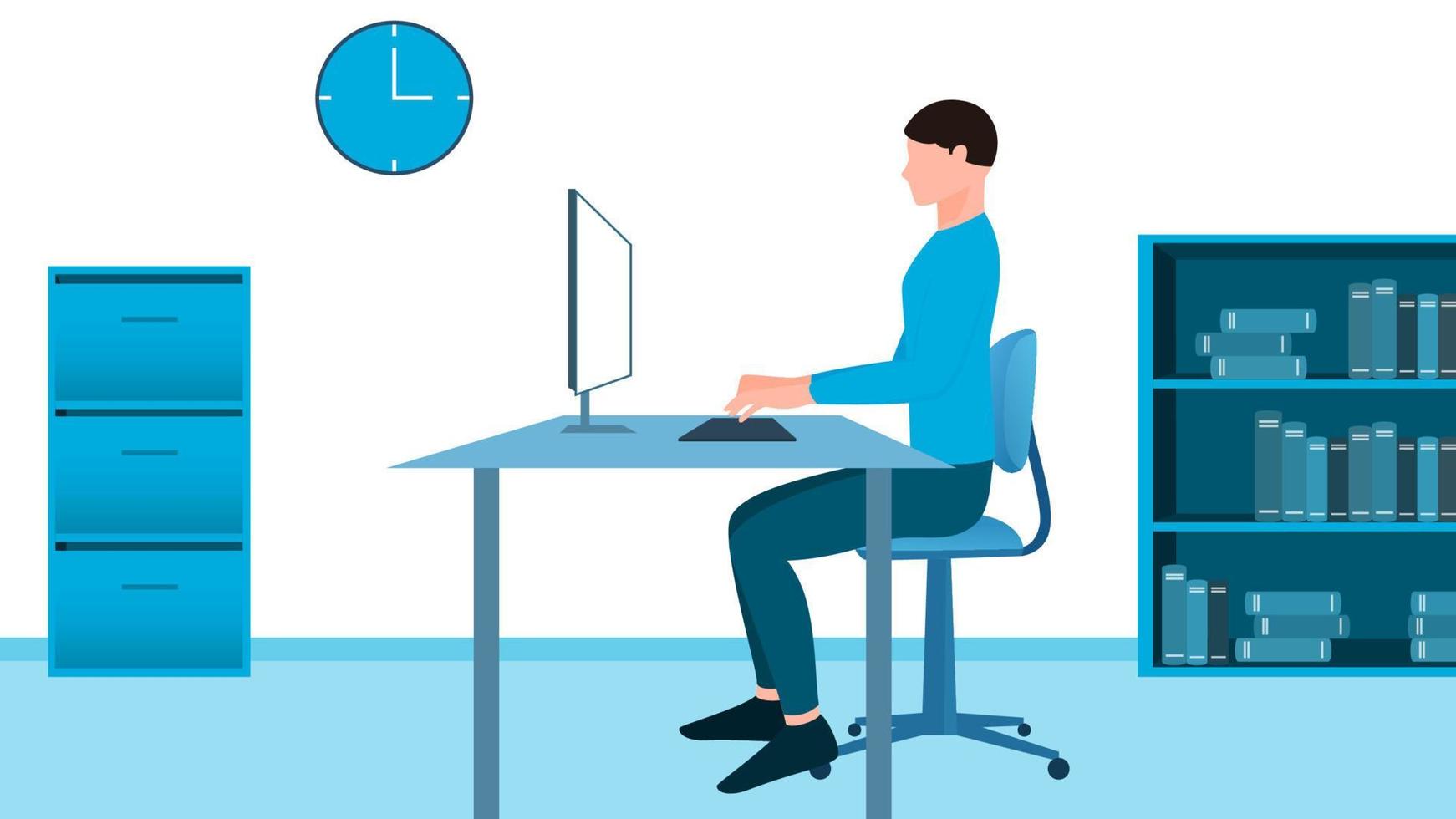 man using desk pc side vector