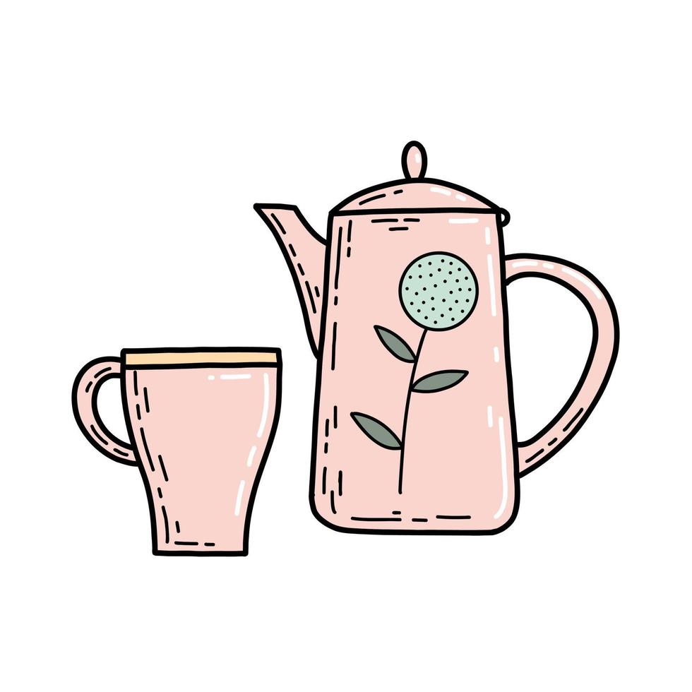 Kitchen accessories coffee pot and cup. Design element vector