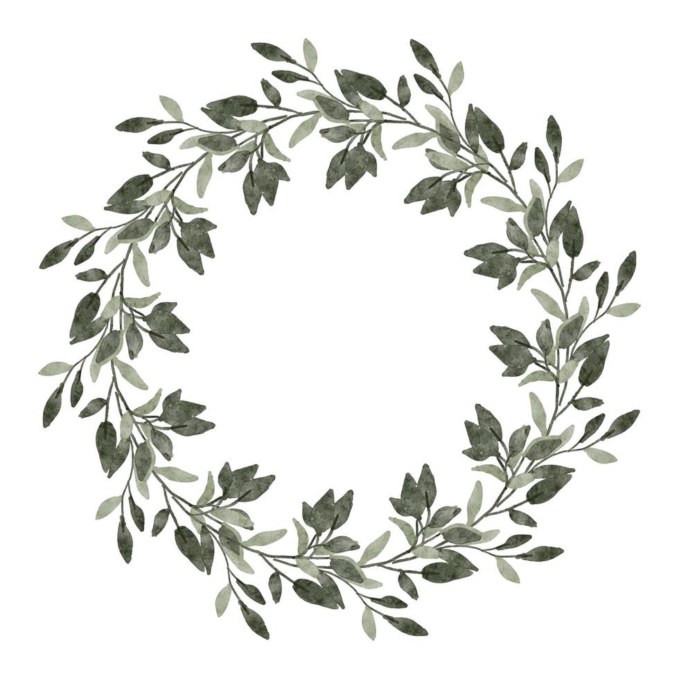 Green leaf floral wreath watercolor paint vector