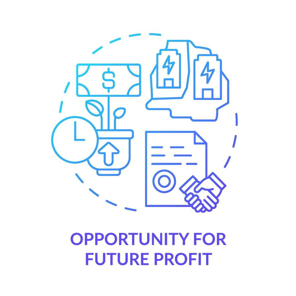 Opportunity for future profit blue gradient concept icon. New renewable energy sources. PPA pros abstract idea thin line illustration. Isolated outline drawing. Myriad Pro-Bold fonts used vector